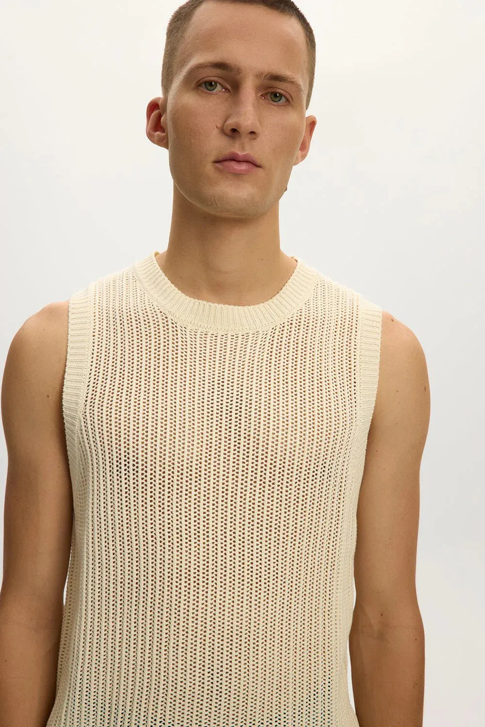 Knitted Sleeveless Vest - Cream