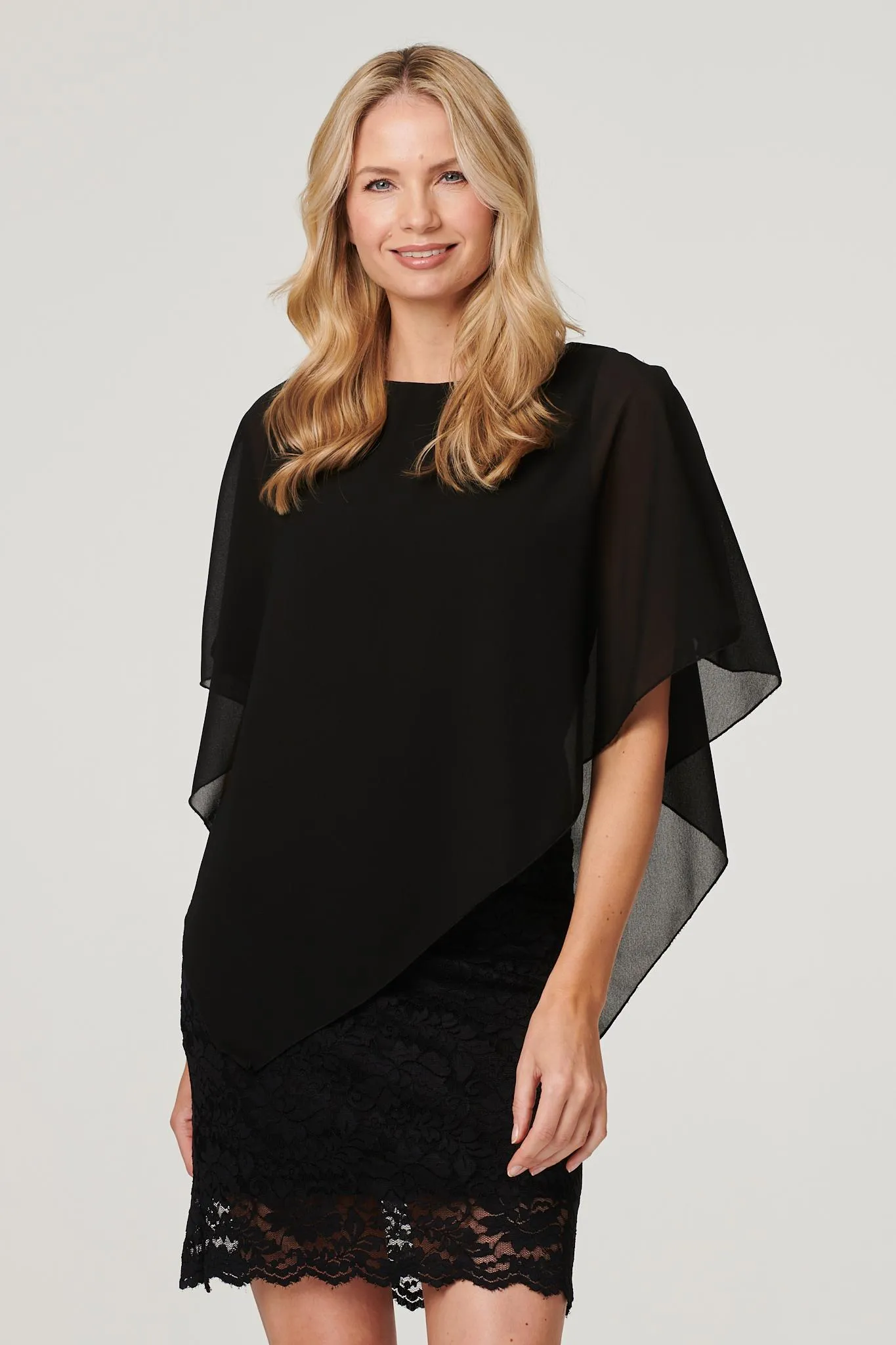 Lace Semi Sheer Poncho Dress