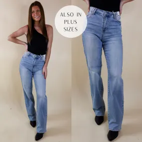 Last Chance Size 15, 18W,  22W & 24W | Judy Blue | Touched My Soul Wide Leg Jeans with Pocket Details in Light Wash