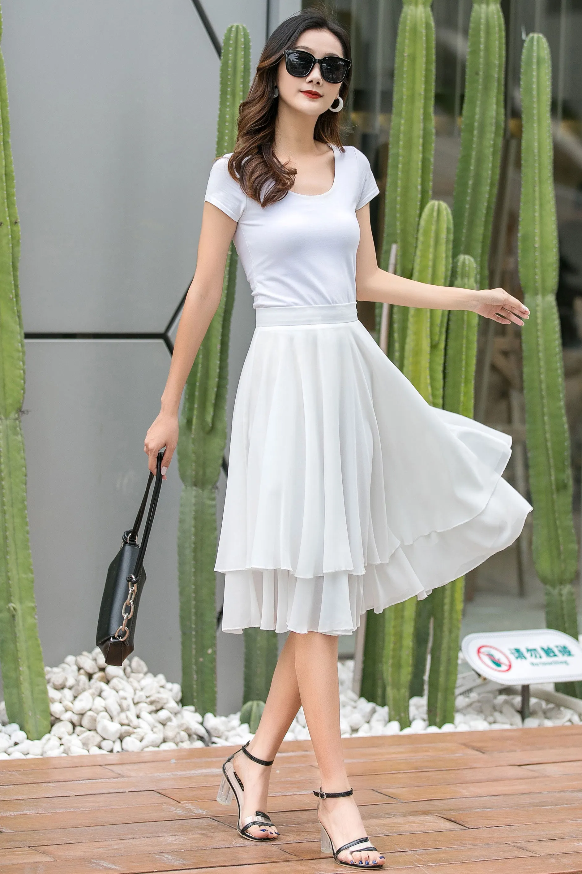 Layered Chiffon Midi Skirt 3541