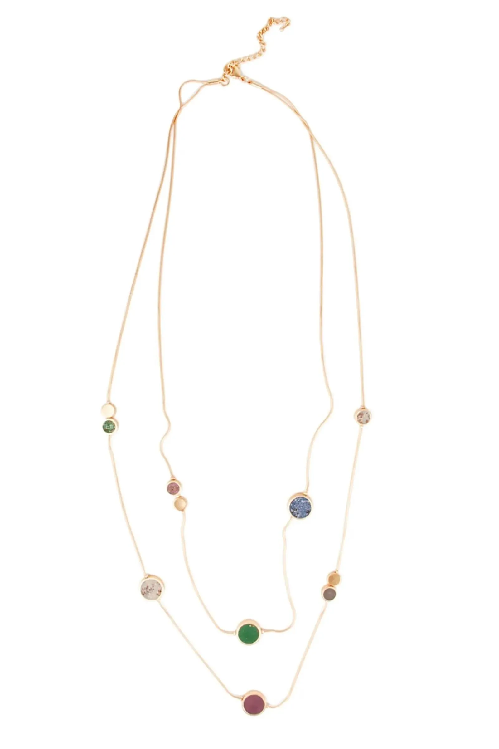 Layered Gold Multicolor Stone Necklace Long