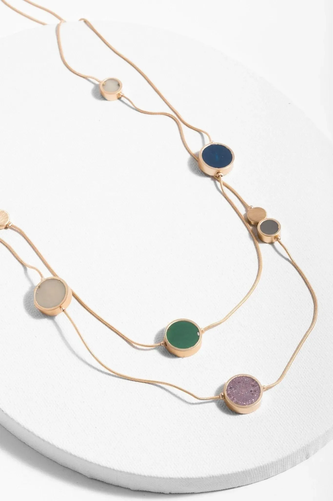 Layered Gold Multicolor Stone Necklace Long