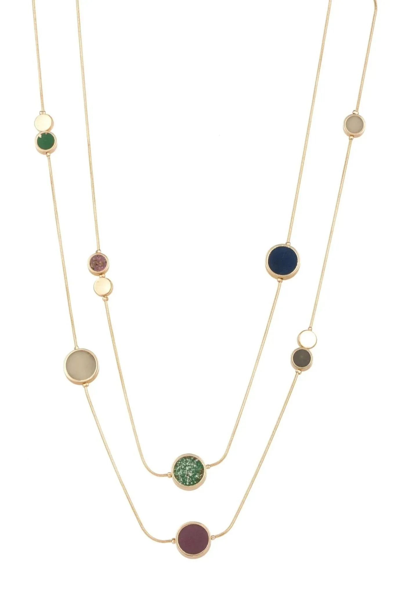 Layered Gold Multicolor Stone Necklace Long