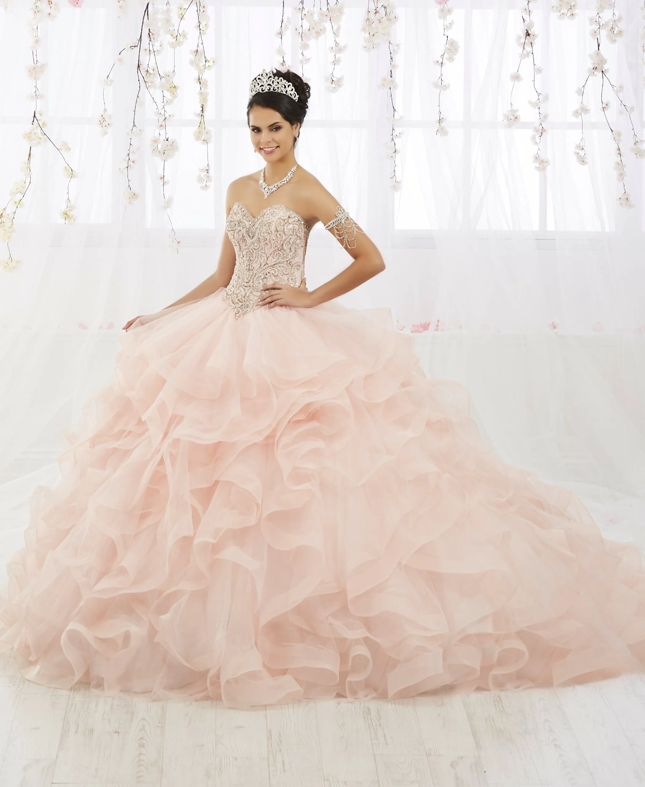 Layered Strapless Tulle Quinceanera Dress by House of Wu 26911