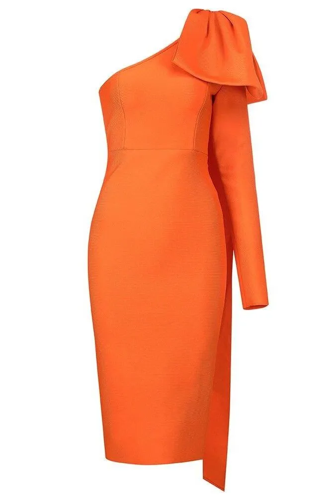 Lela Long Sleeve Bandage Midi Dress - Apricot Orange