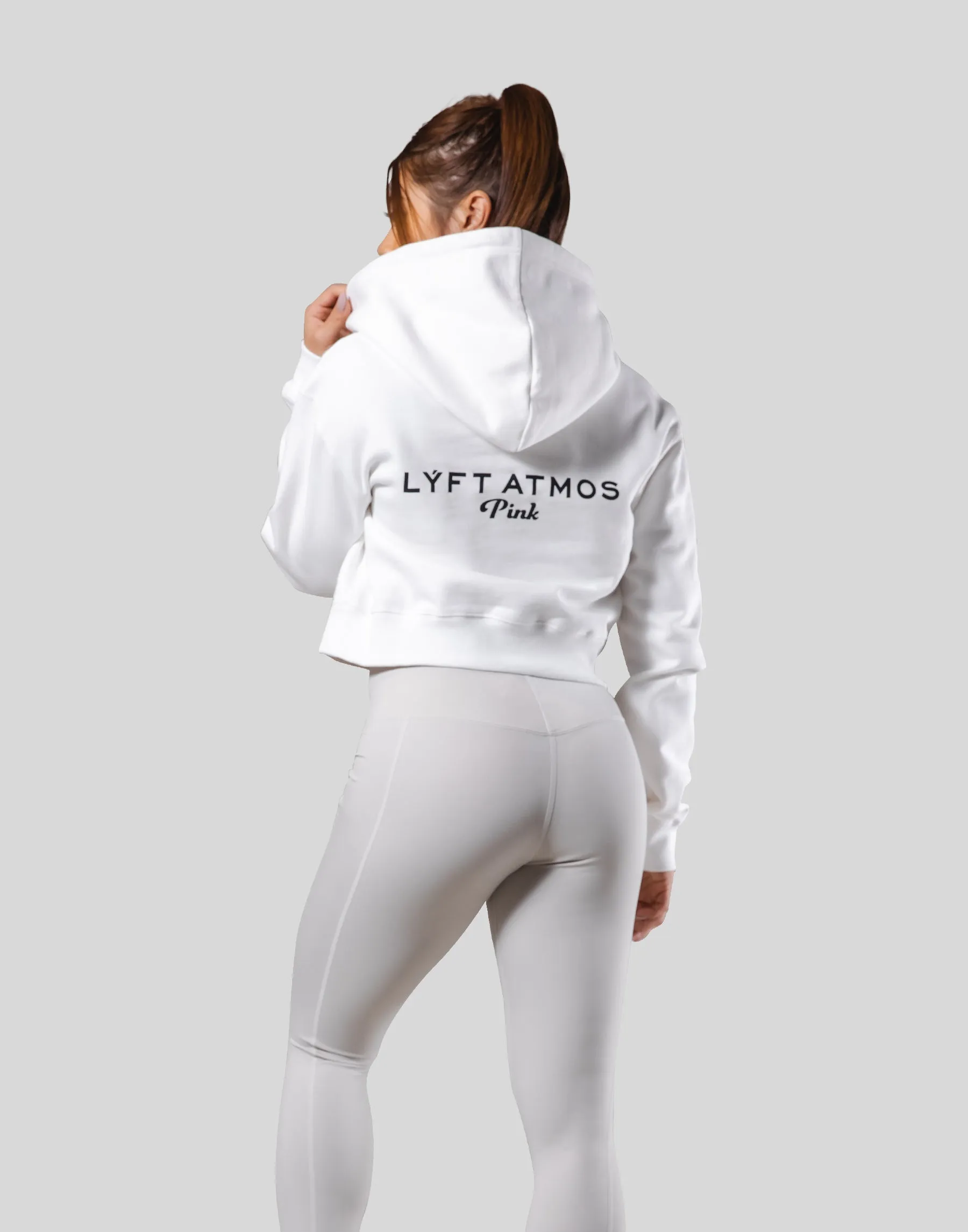 LÝFT × atmos pink Cropped Logo Hoodie - White