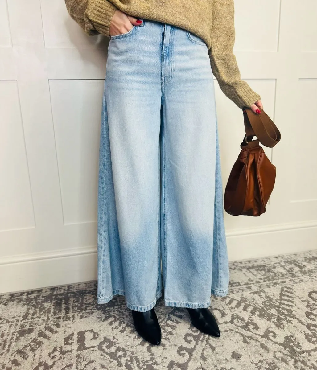 Light Blue Lyocell Blend Palazzo Leg Jeans