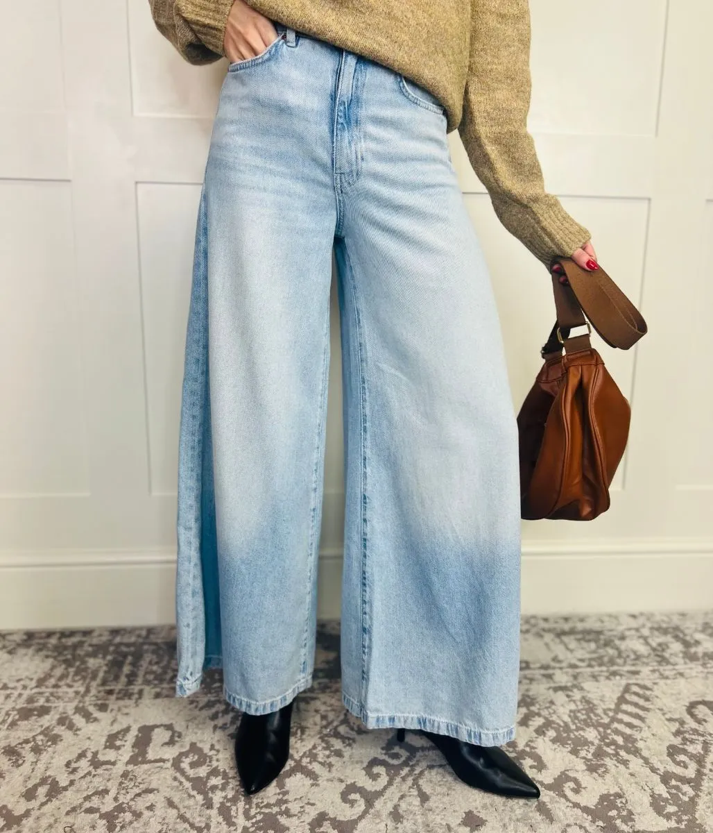 Light Blue Lyocell Blend Palazzo Leg Jeans