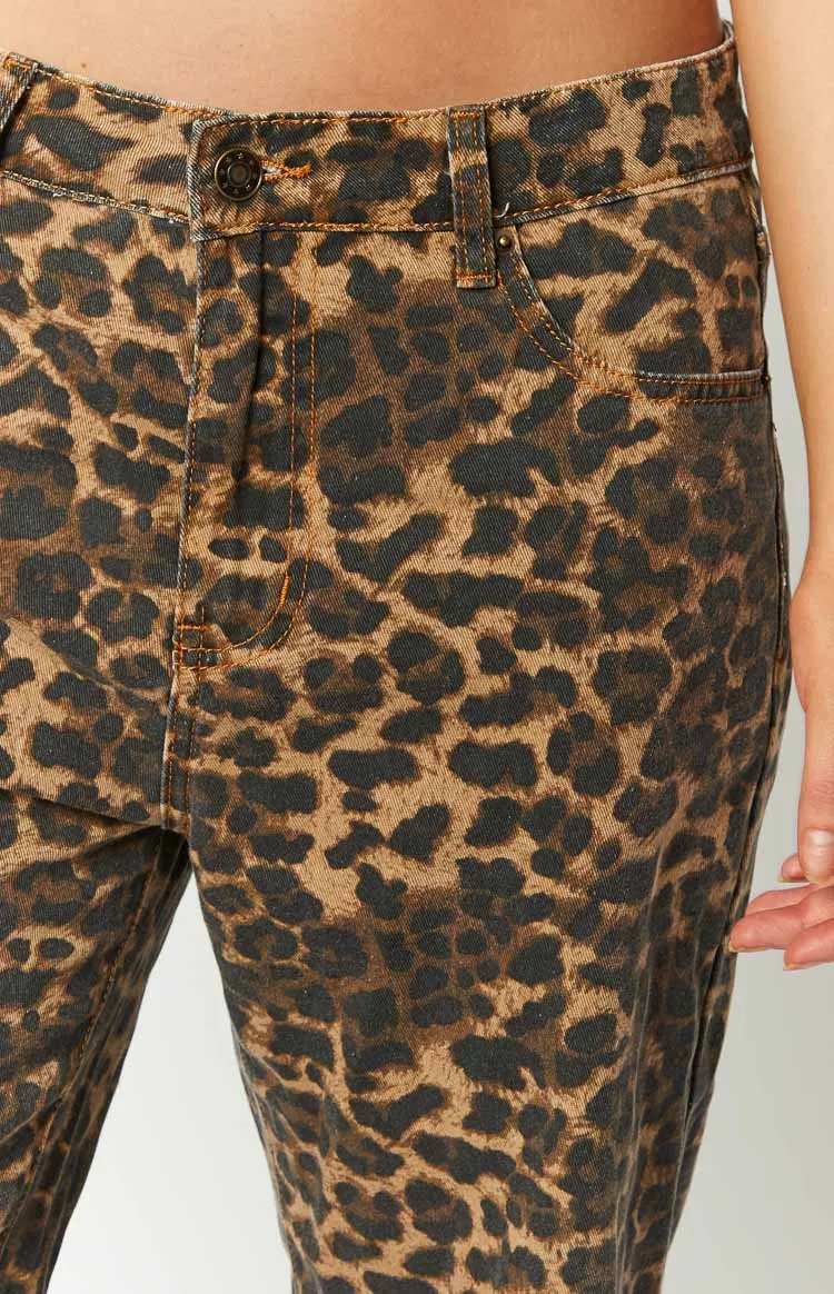 Lioness Carmela Leopard Print Straight Leg Jeans