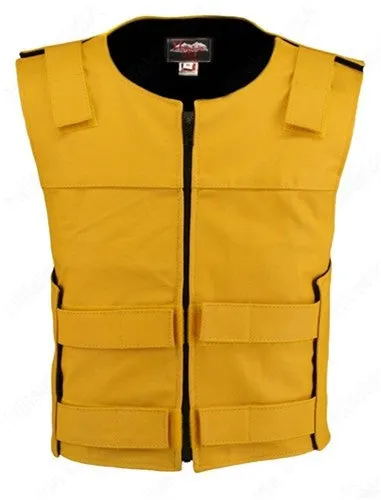 Made in USA Leather Bullet Proof Style Zippered Motorcycle Vest Yellow