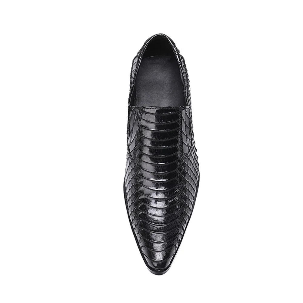 Men Black Animal Pattern Slip On Oxford Shoes