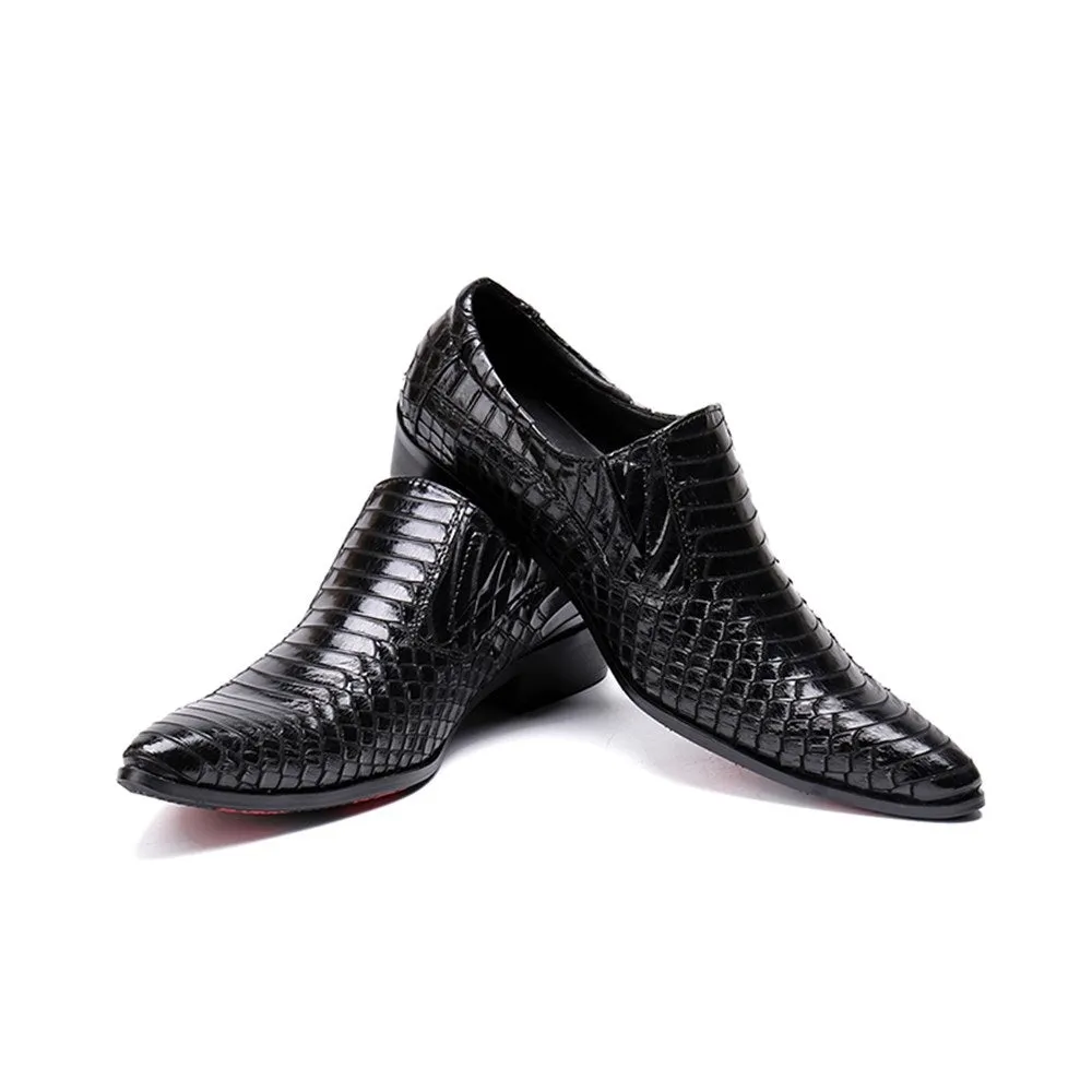 Men Black Animal Pattern Slip On Oxford Shoes