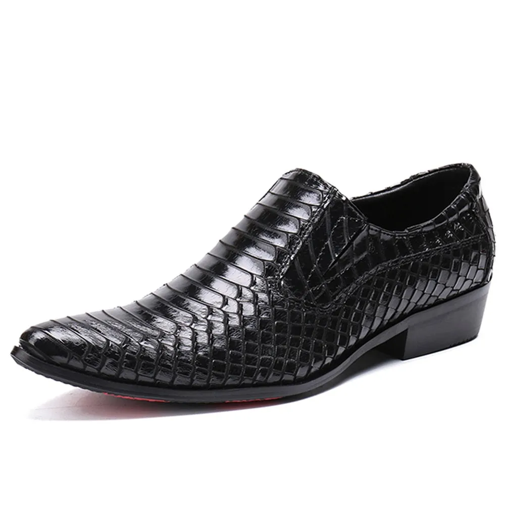 Men Black Animal Pattern Slip On Oxford Shoes