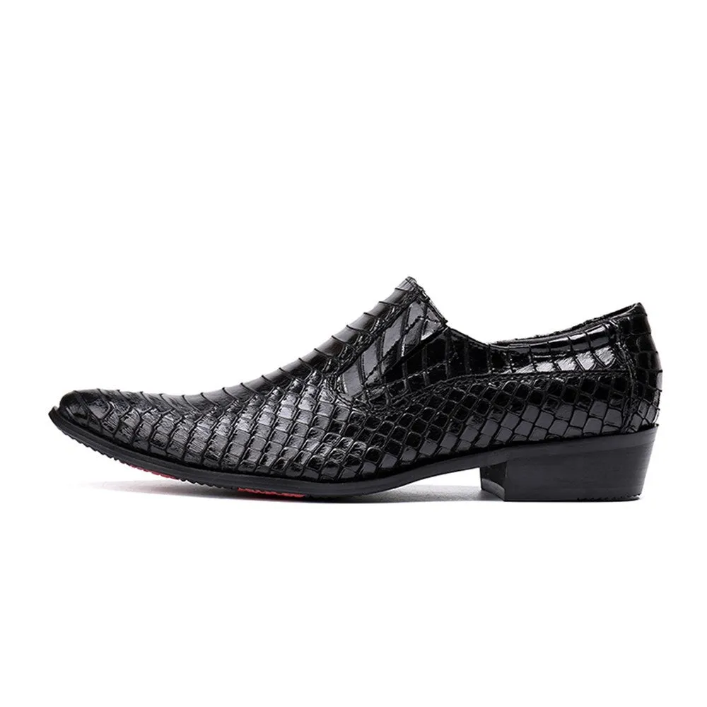 Men Black Animal Pattern Slip On Oxford Shoes