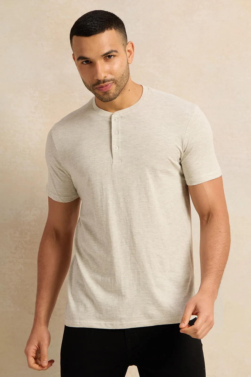 Men Ecru Henley T-Shirt