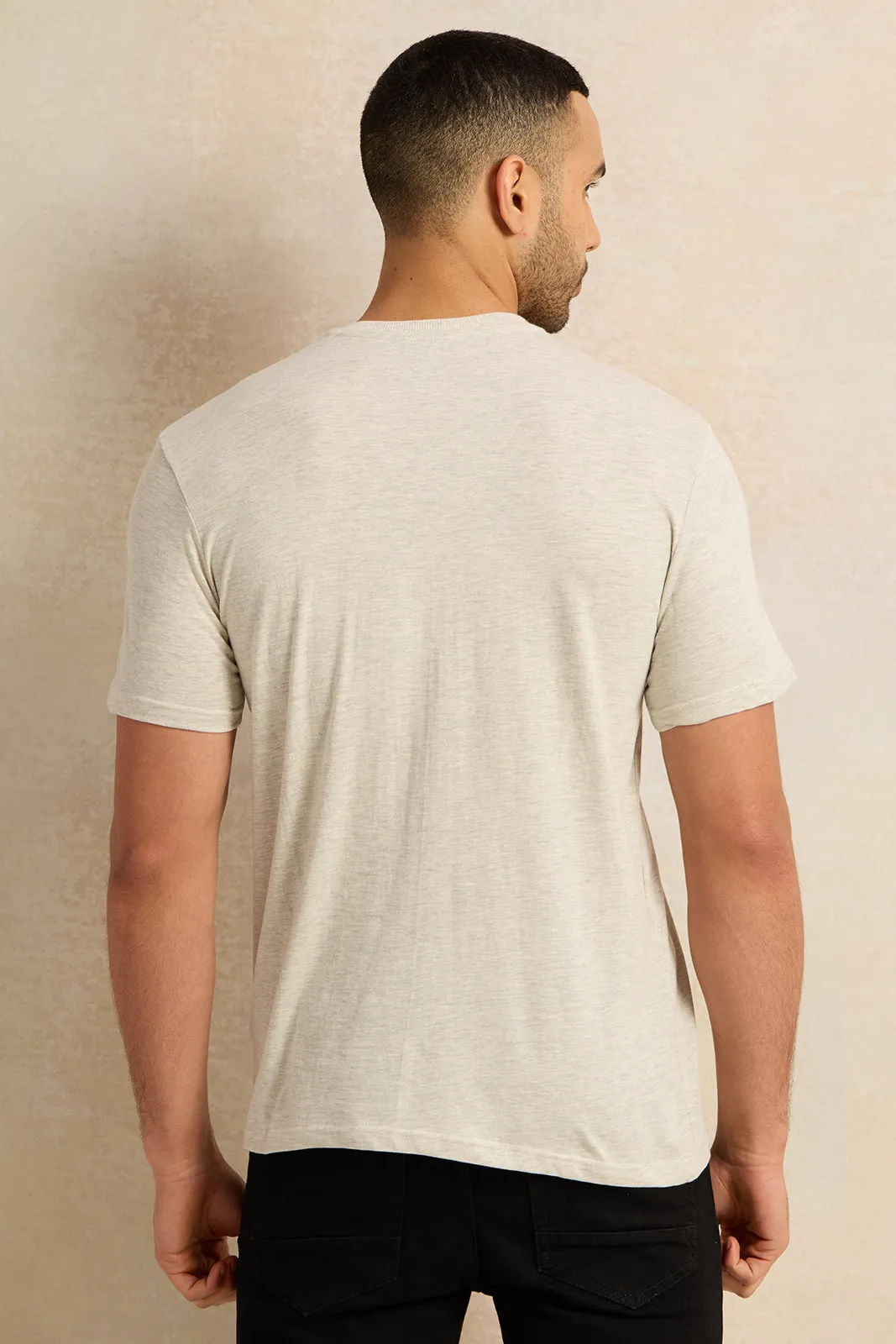 Men Ecru Henley T-Shirt