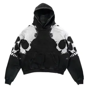 Men Skull Gothic Vintage Hoodie Sweatshirt Pullover top