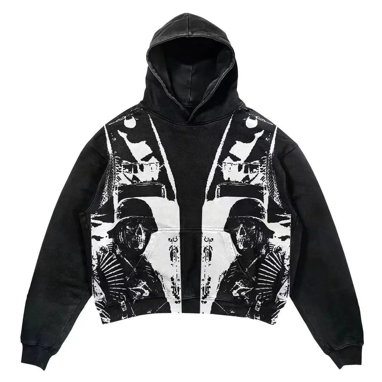 Men Skull Gothic Vintage Hoodie Sweatshirt Pullover top