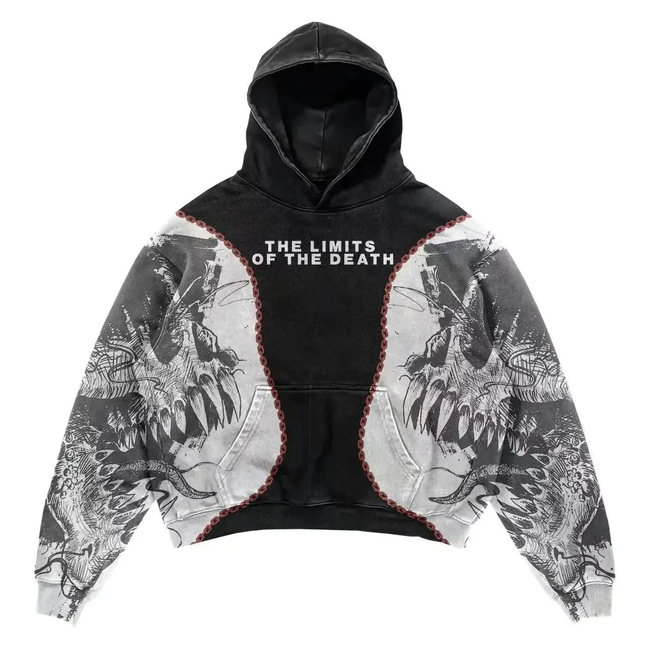 Men Skull Gothic Vintage Hoodie Sweatshirt Pullover top