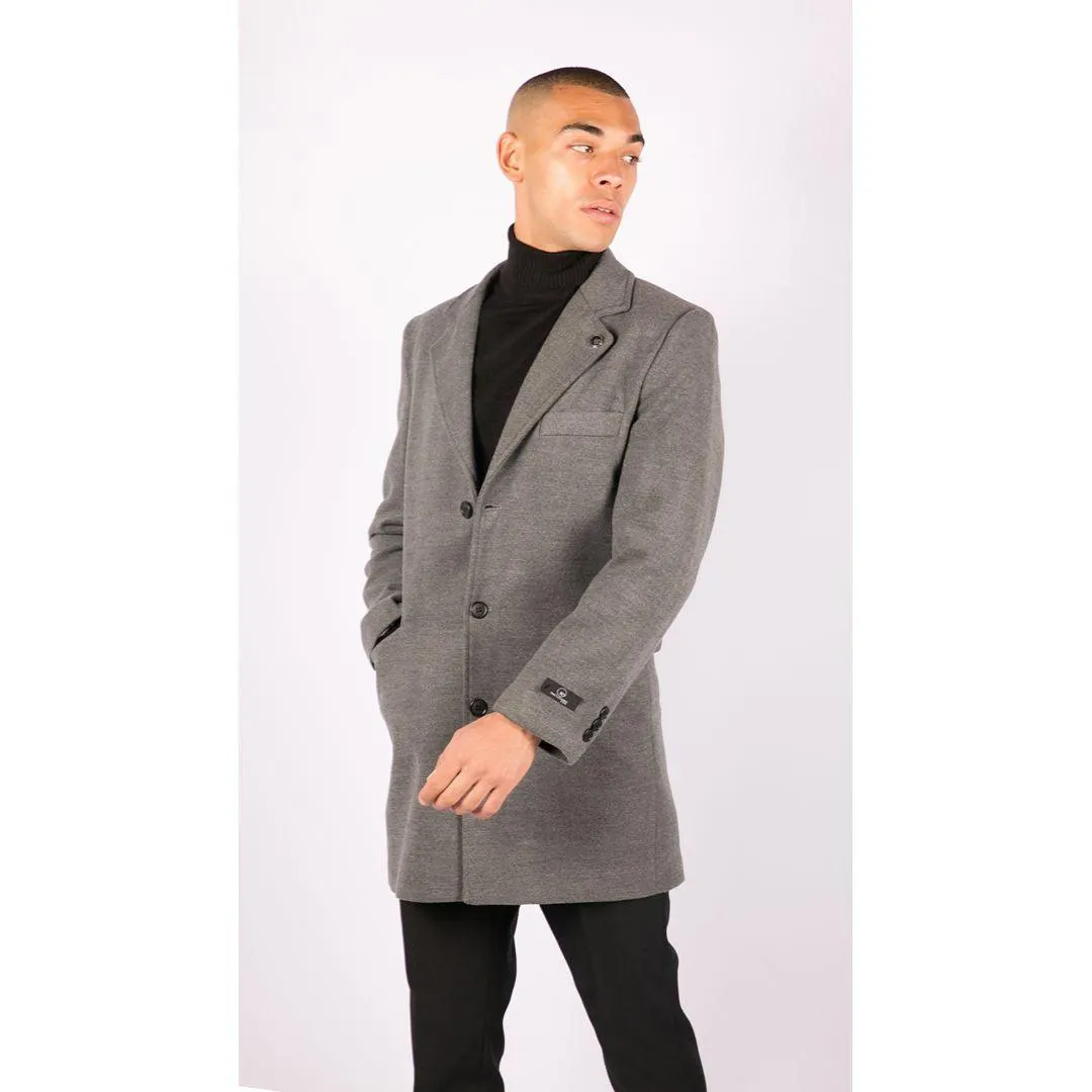 Mens 3/4 Long Overcoat Jacket Wool Feel Coat Blinders Slim Fit