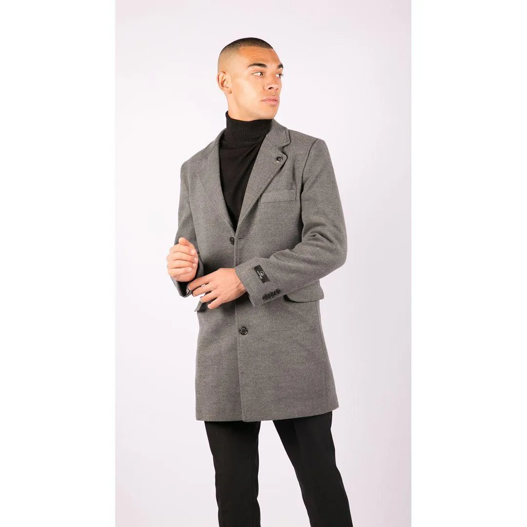 Mens 3/4 Long Overcoat Jacket Wool Feel Coat Blinders Slim Fit