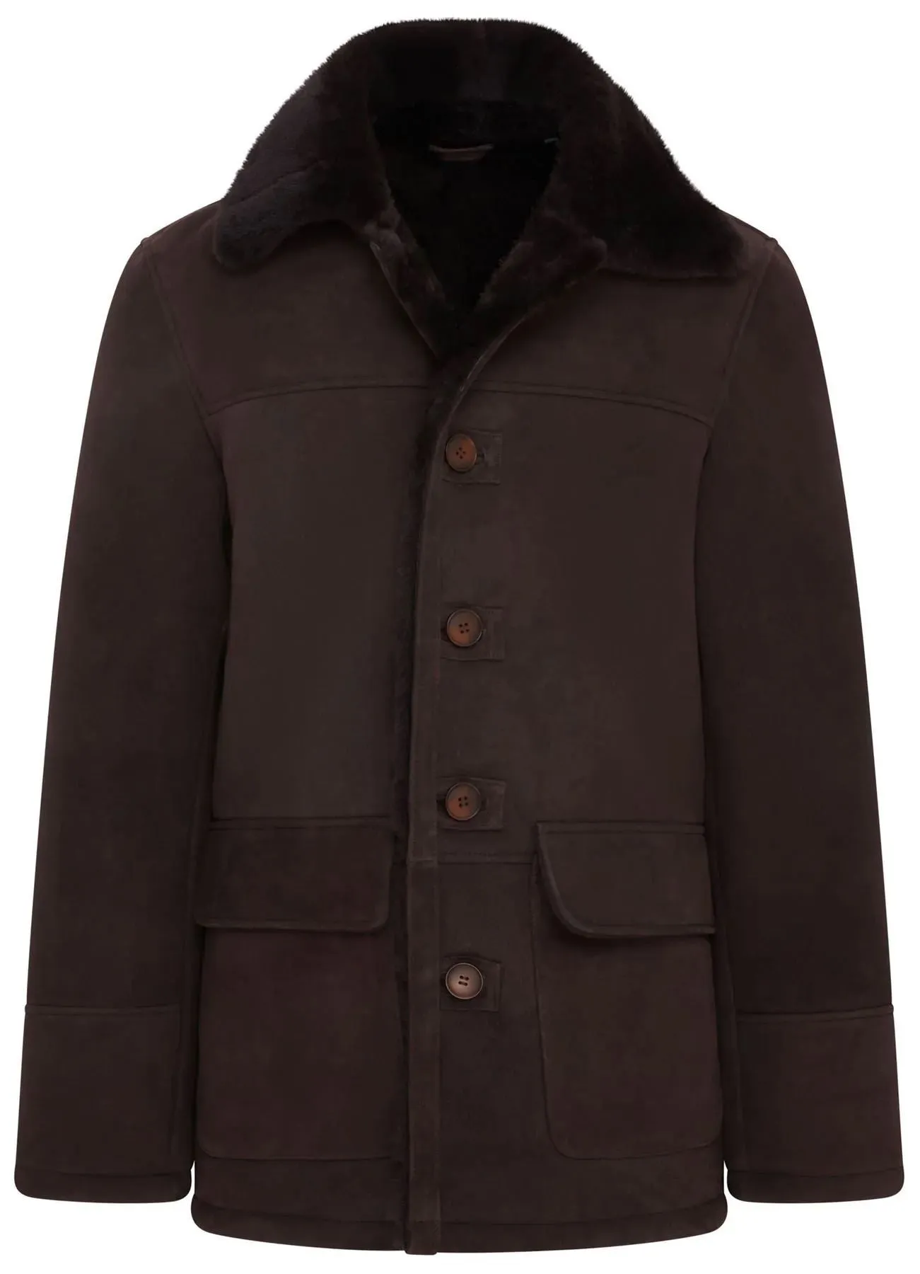 Men's Brown Shearling Sheepskin Car Coat