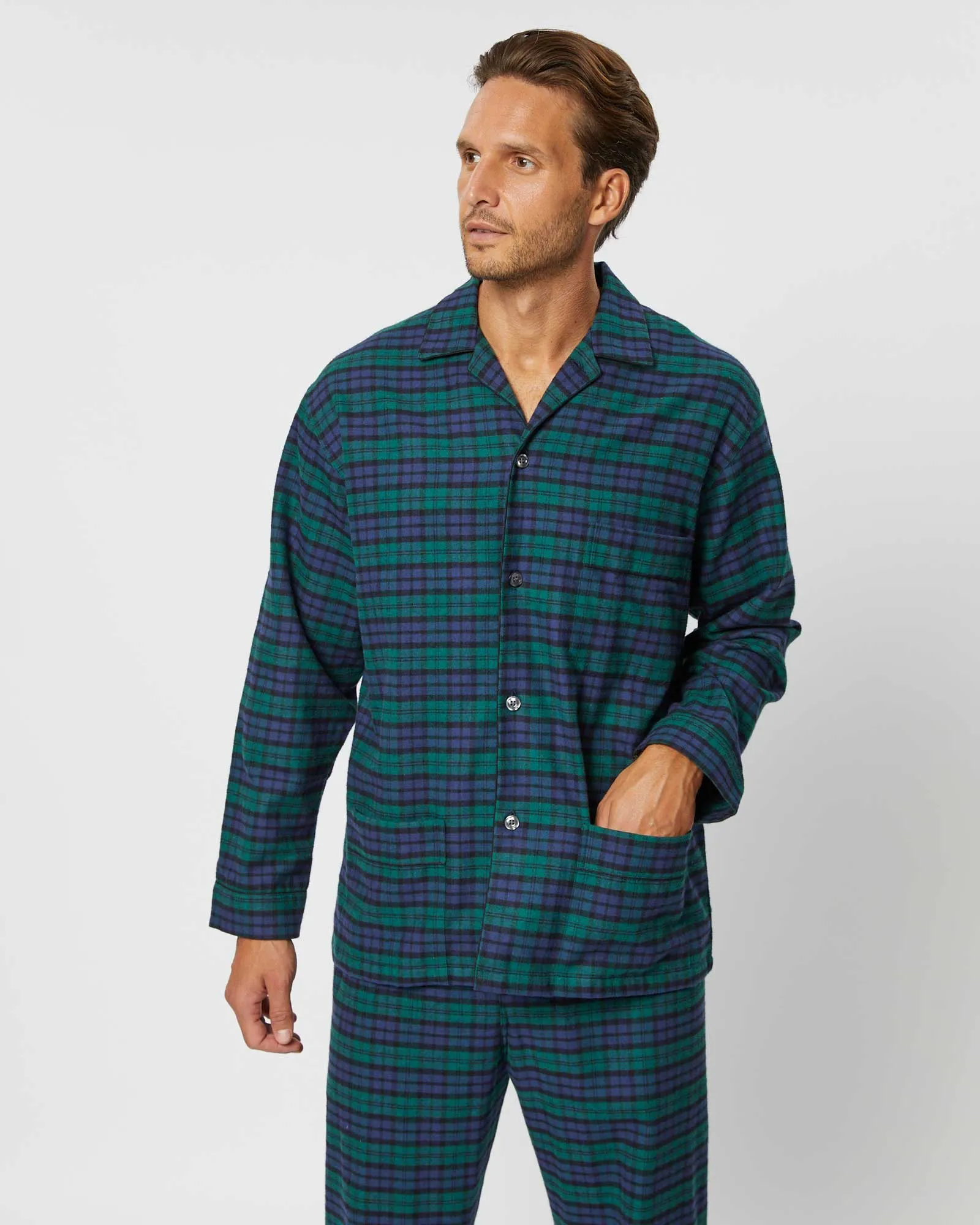 Men's Brushed Cotton Pyjamas - Litton Blackwatch Tartan