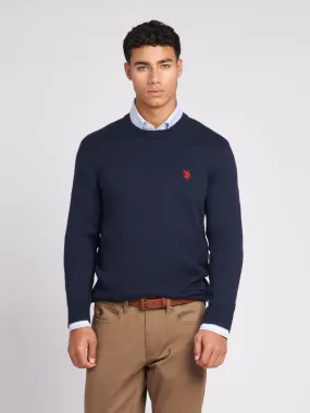 Mens Cotton Crew Neck Jumper in Navy Blazer / Haute Red