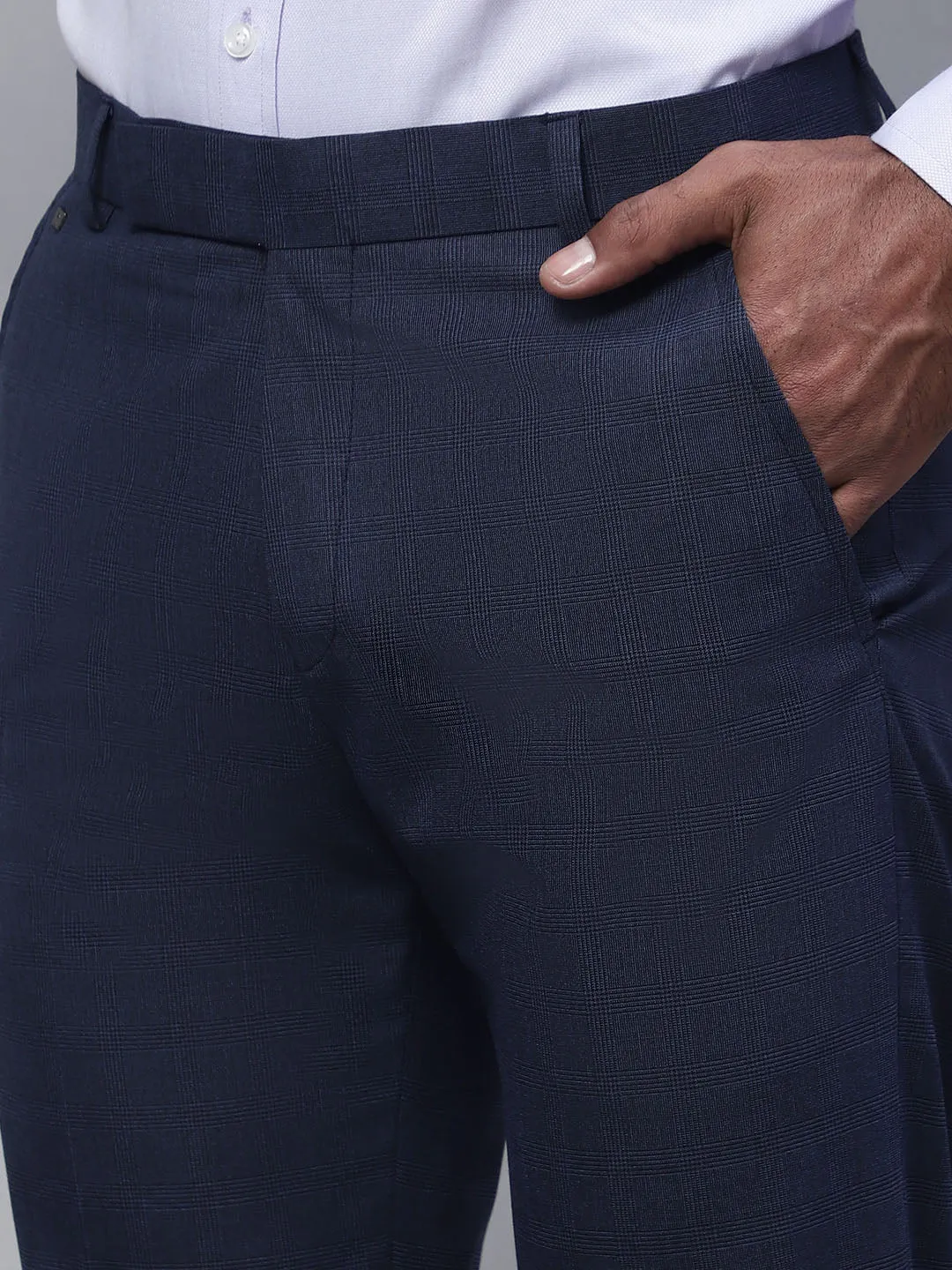 Men's Formal Flat front Blue Checks Trousers