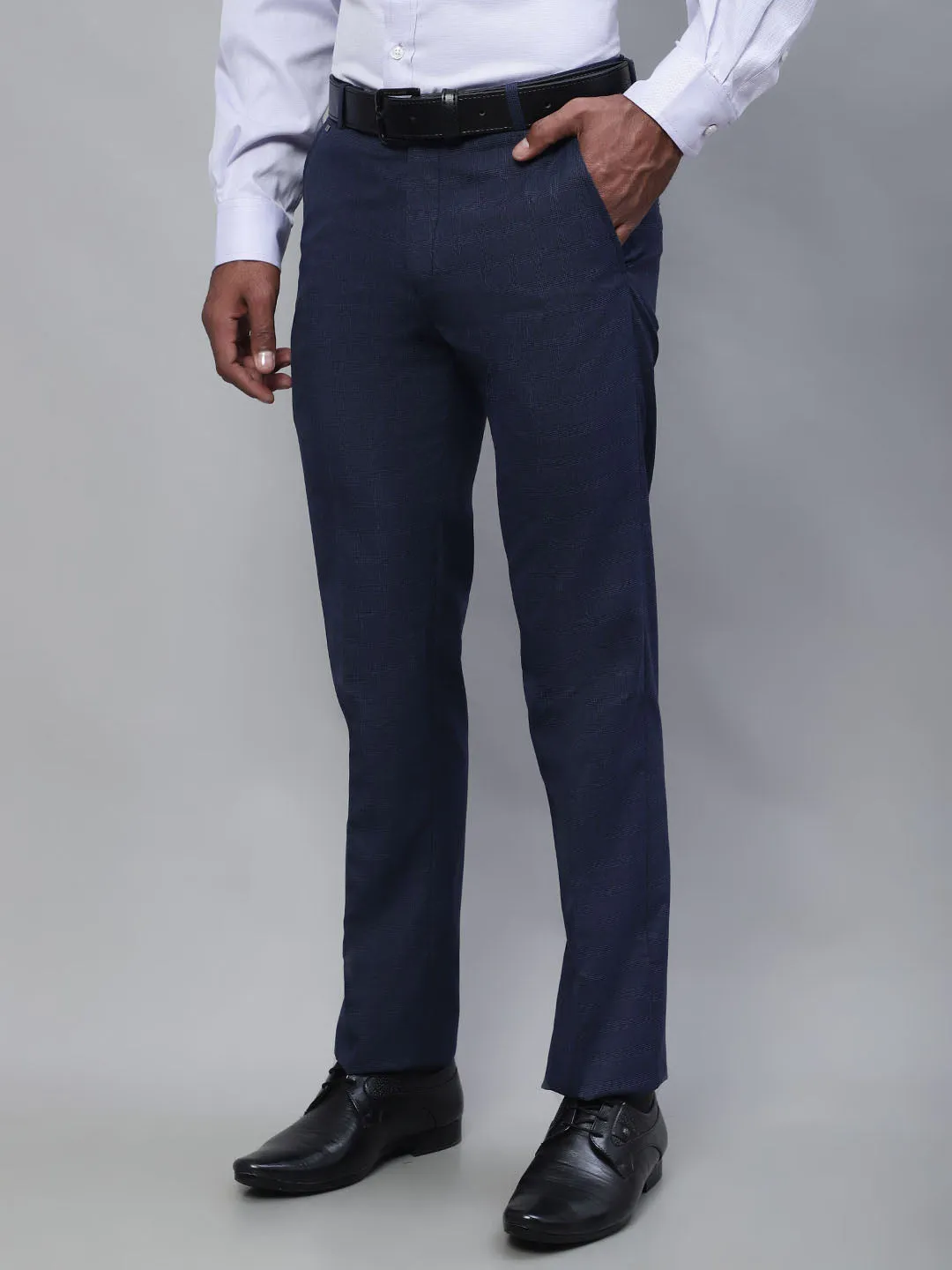 Men's Formal Flat front Blue Checks Trousers