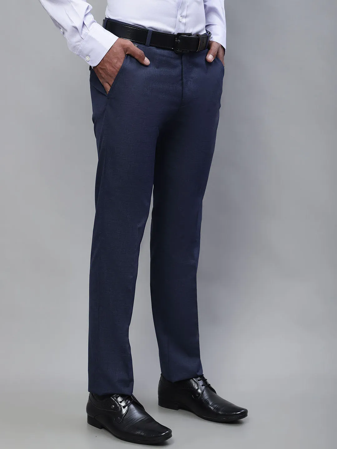 Men's Formal Flat front Blue Checks Trousers