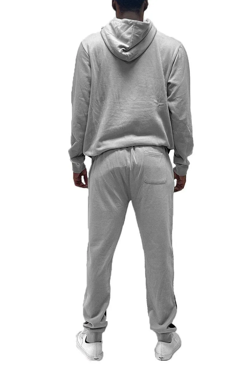 Mens Gray Black Color Block Pullover Hoodie Sweat Pants Set