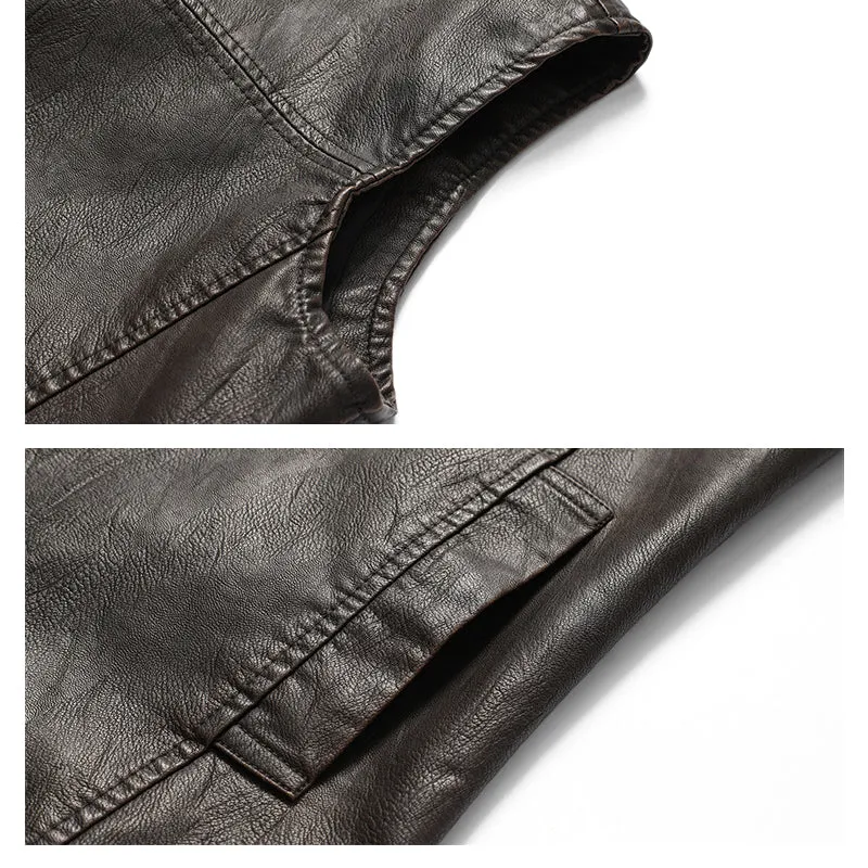 Men's Large Size Motorcycle Leather Vest  Retro Style