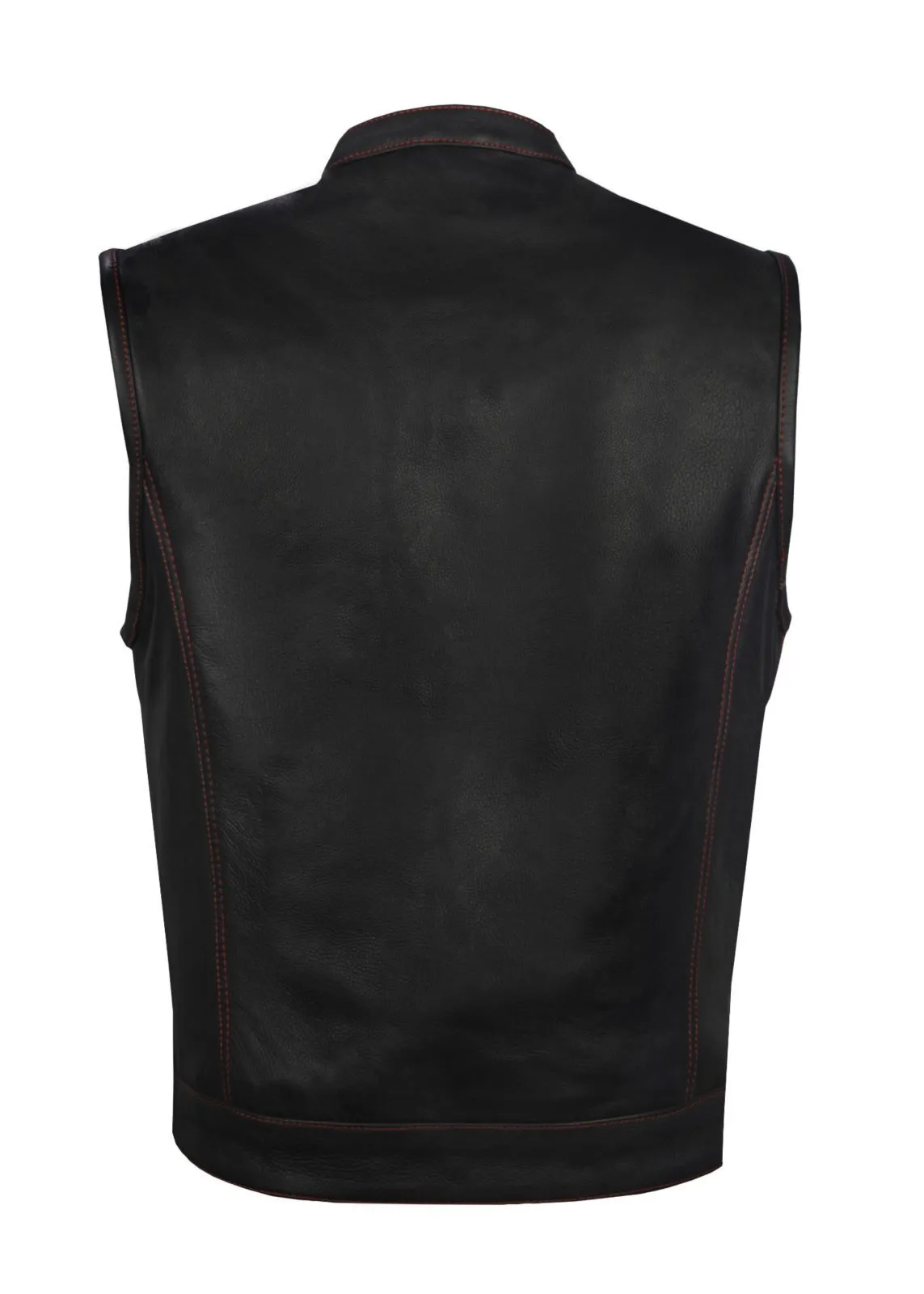 Men's Leather Club Front Zipper Vest with Red Thread & Red Paisley Lining