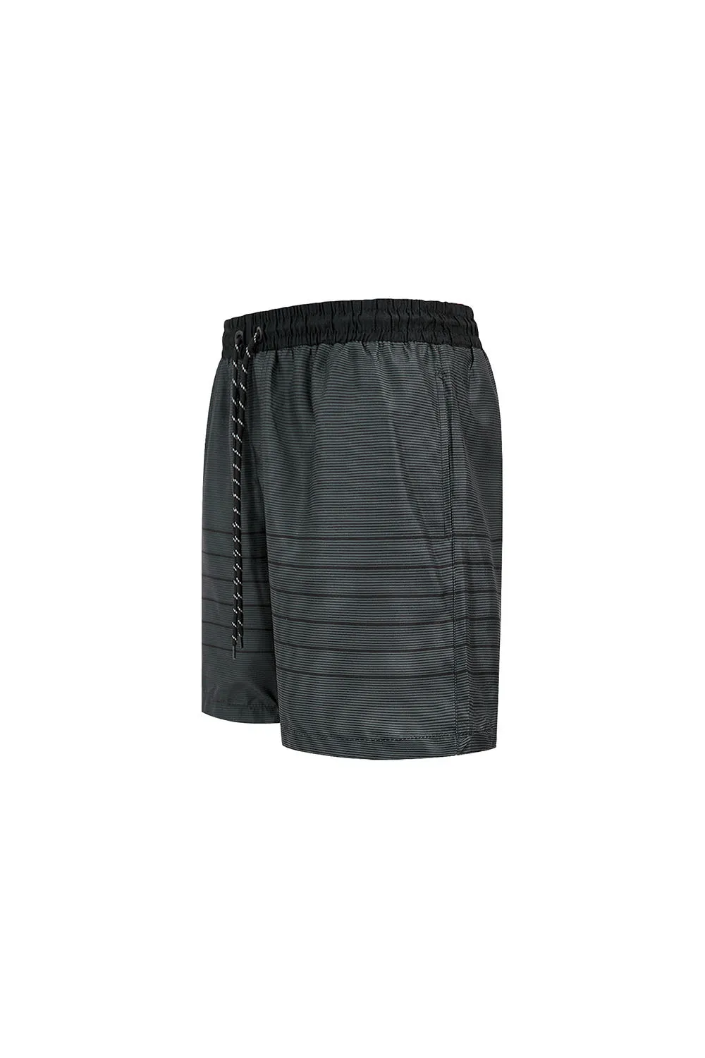 Men's Nylon Striped Summer Swim Shorts (Black)