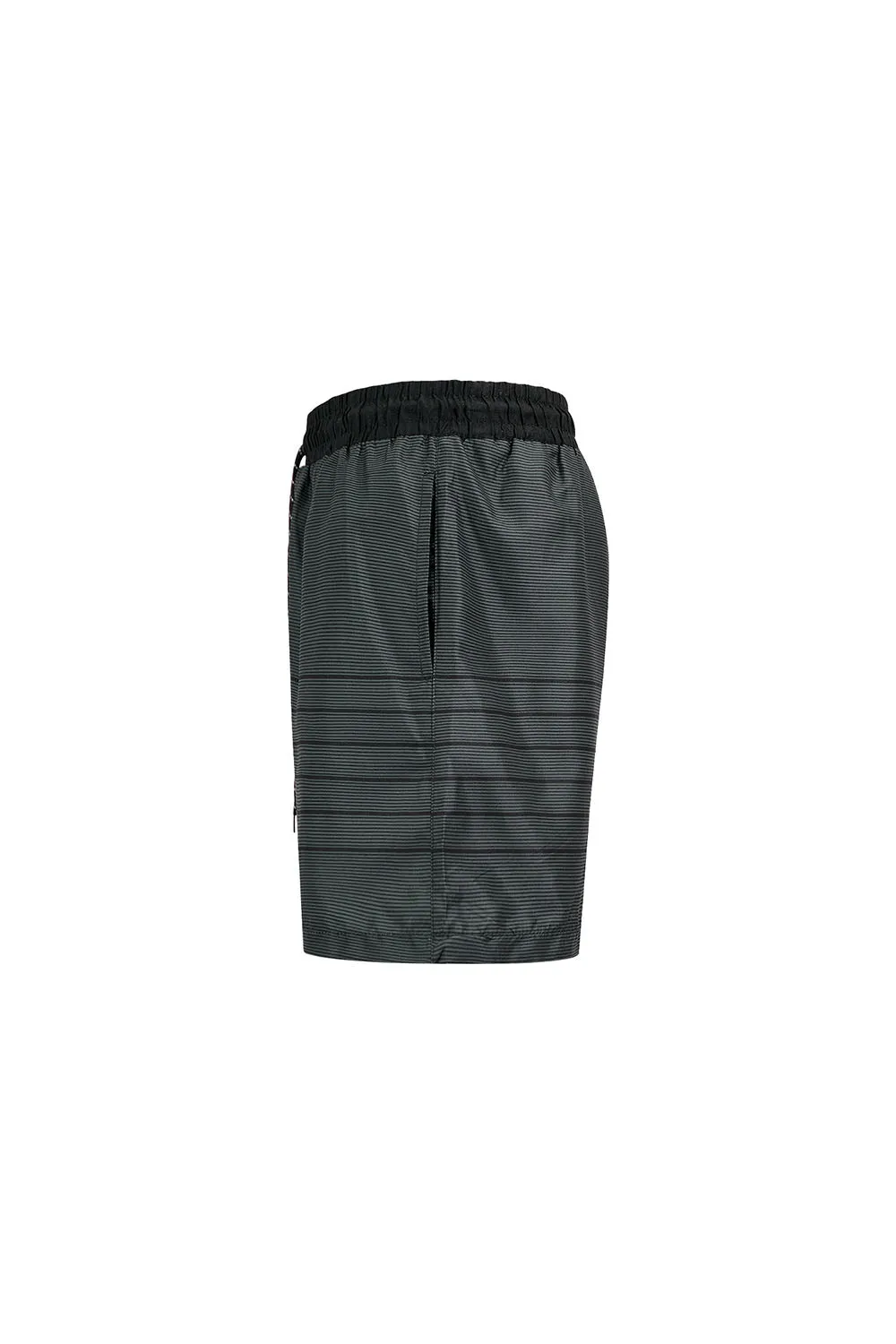 Men's Nylon Striped Summer Swim Shorts (Black)