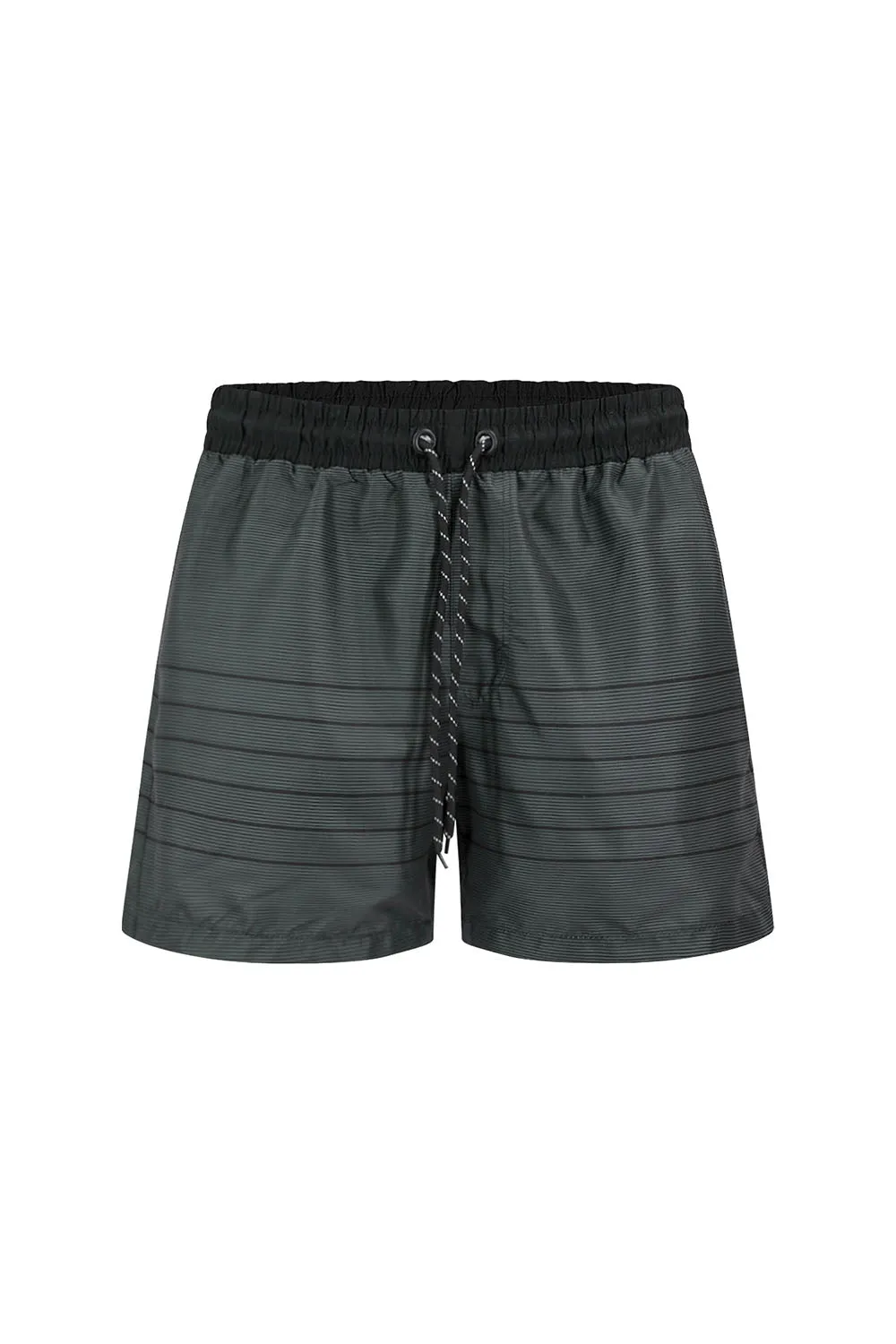 Men's Nylon Striped Summer Swim Shorts (Black)