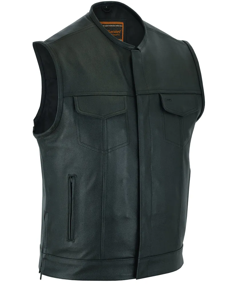 Men's Upgraded Style w/ Gun Pockets Black Metal Zipper Leather Vest