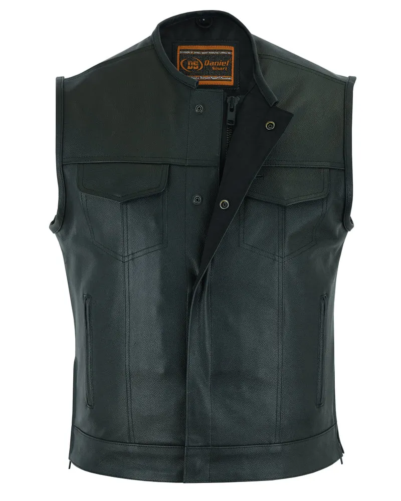 Men's Upgraded Style w/ Gun Pockets Black Metal Zipper Leather Vest