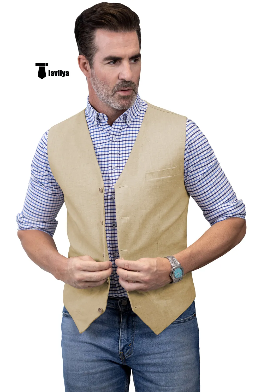 Mens waistcoat Flat Linen V Neck Waistcoat For Wedding