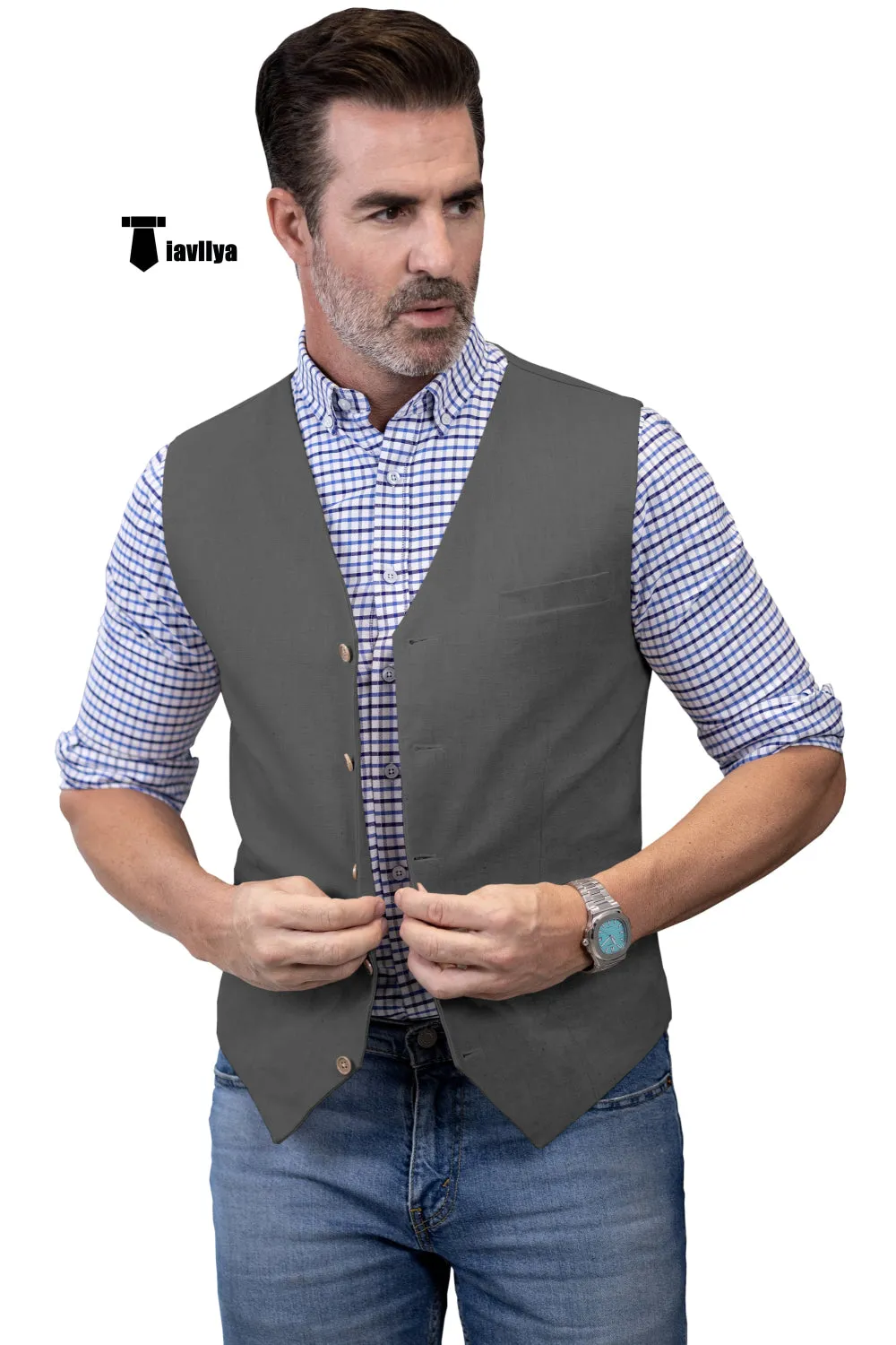 Mens waistcoat Flat Linen V Neck Waistcoat For Wedding