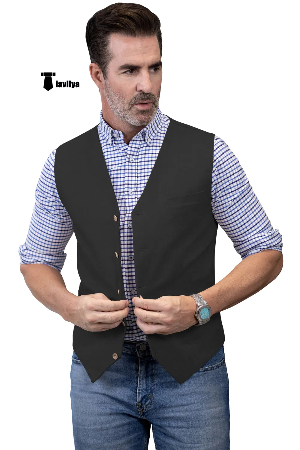 Mens waistcoat Flat Linen V Neck Waistcoat For Wedding