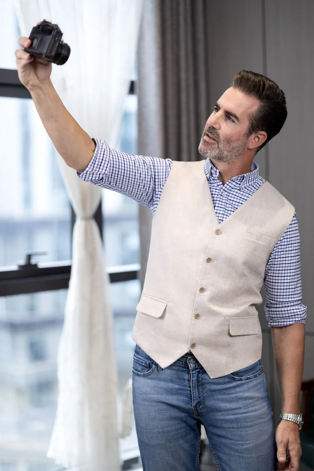 Mens waistcoat Flat Linen V Neck Waistcoat For Wedding