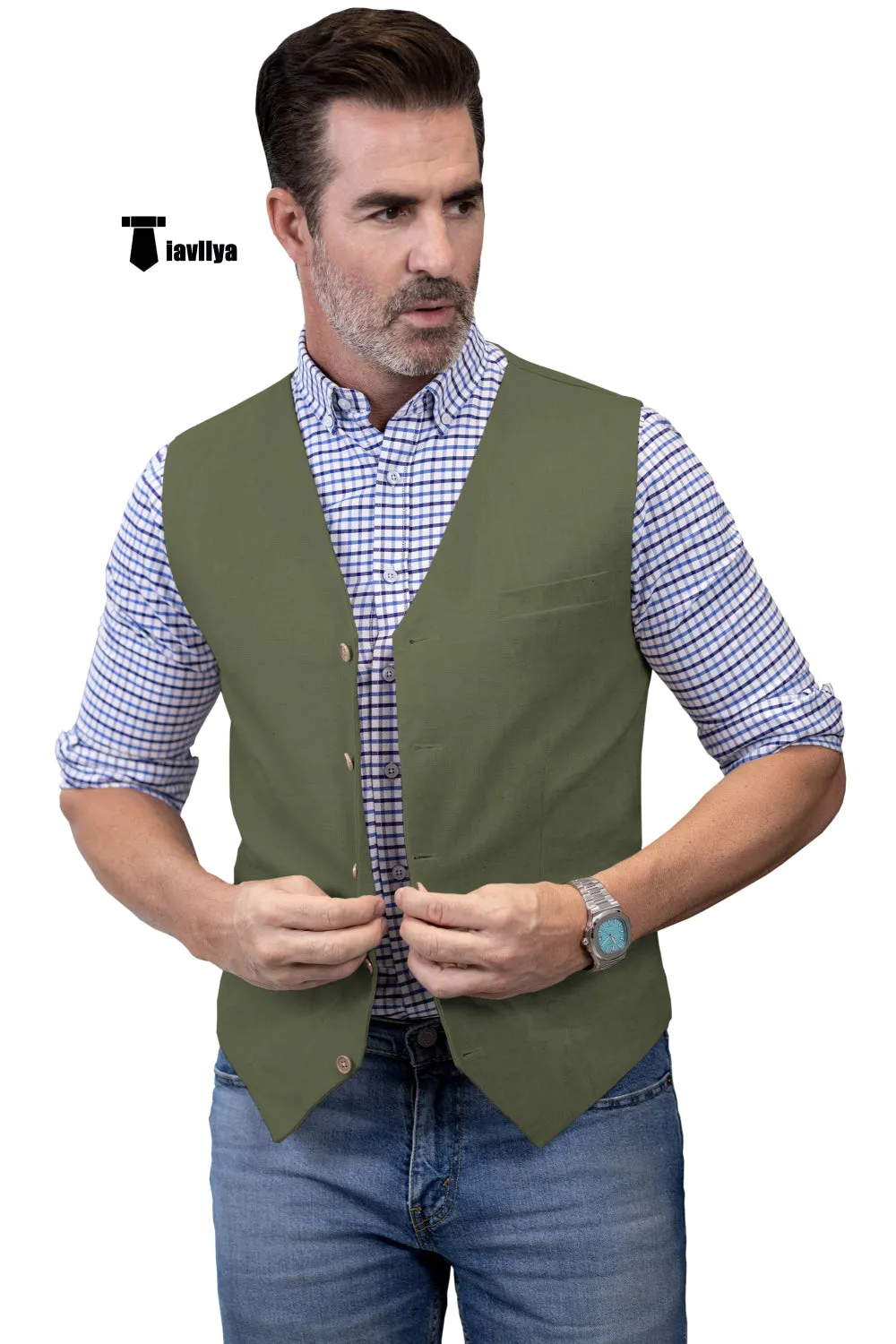 Mens waistcoat Flat Linen V Neck Waistcoat For Wedding