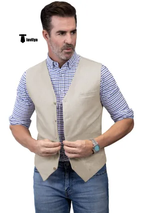 Mens waistcoat Flat Linen V Neck Waistcoat For Wedding