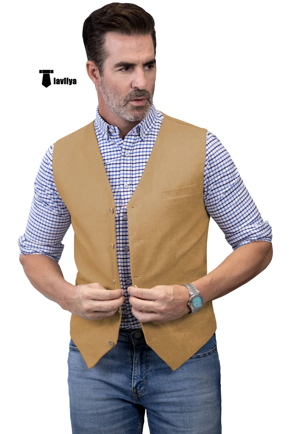 Mens waistcoat Flat Linen V Neck Waistcoat For Wedding