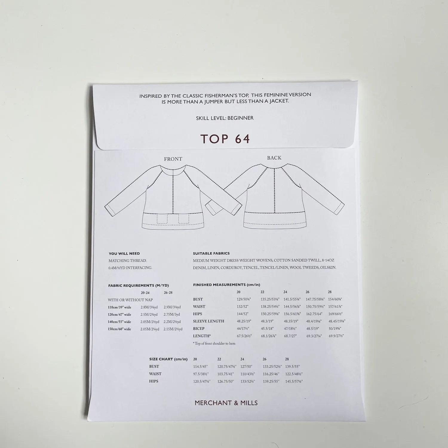 Merchant & Mills Pattern : Top 64 (UK 20 - 28)