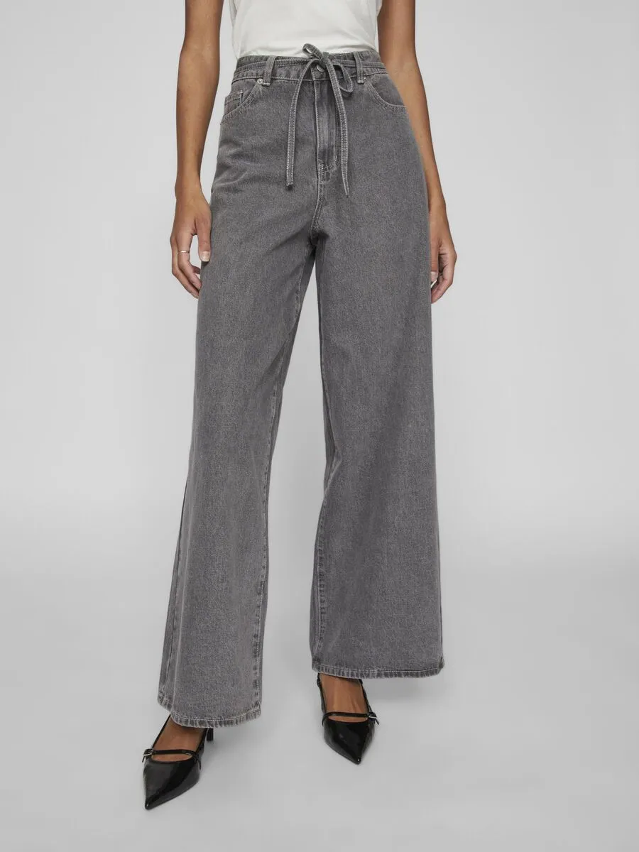 Mindy High Waisted Tie Band Jeans (Grey Denim)