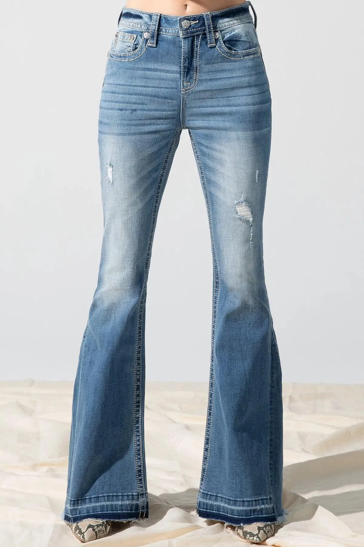 Miss Me Women's Distressed High-Rise Flare Jeans H3636F56