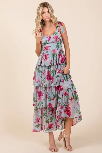 Mittoshop Layered Floral Sweetheart Neck Maxi Dress